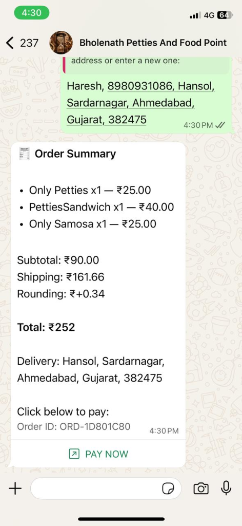 Cart and payment on WhatsApp